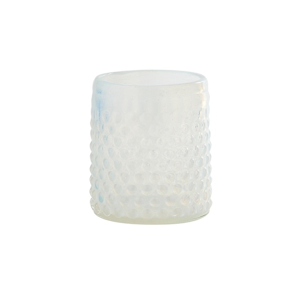 4.5” White Textured Dot Pattern Cylindrical Glass Vase - N/A