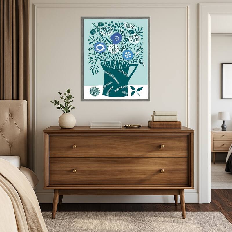 Decorative Flower Pot by Giuliana Lazzerini Framed Canvas Wall Art Print