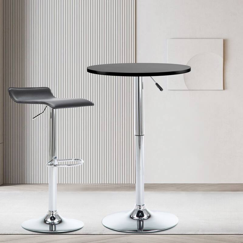 360 Swivel Round Pub Table Height Adjustable Bar Table 25-35 inches - N/A - Black and Silver Gaslift