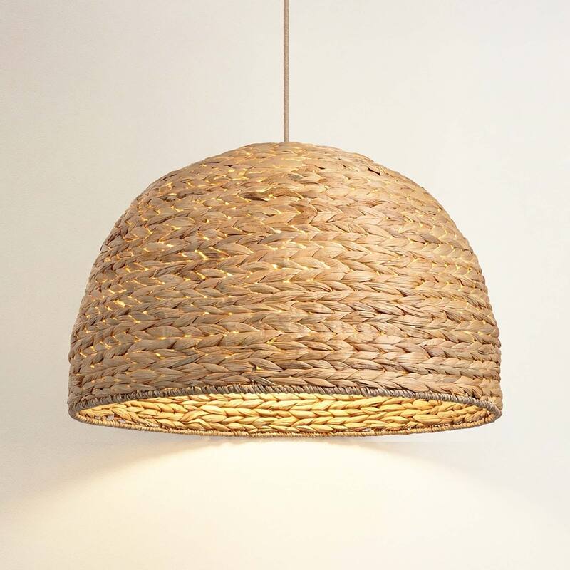 Althea Rattan Pendant Light - Natural Large Dome 1-Light Handwoven Hanging Light For Modern, Transitional, Farmhouse Room Decor
