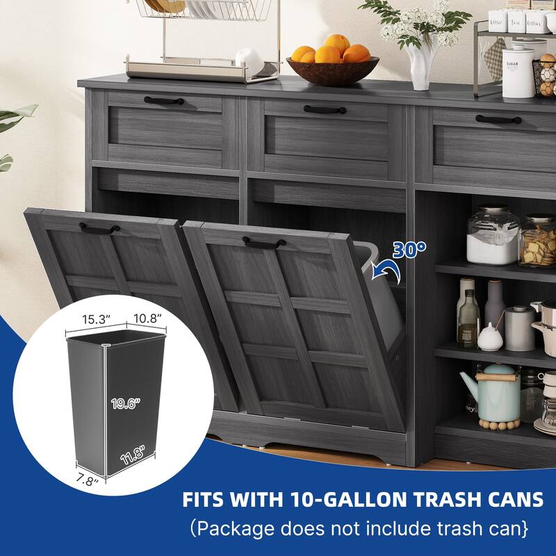 Moasis 58.3" Wide Kitchen Island With Double Tilt Out Trash Can Cabinet