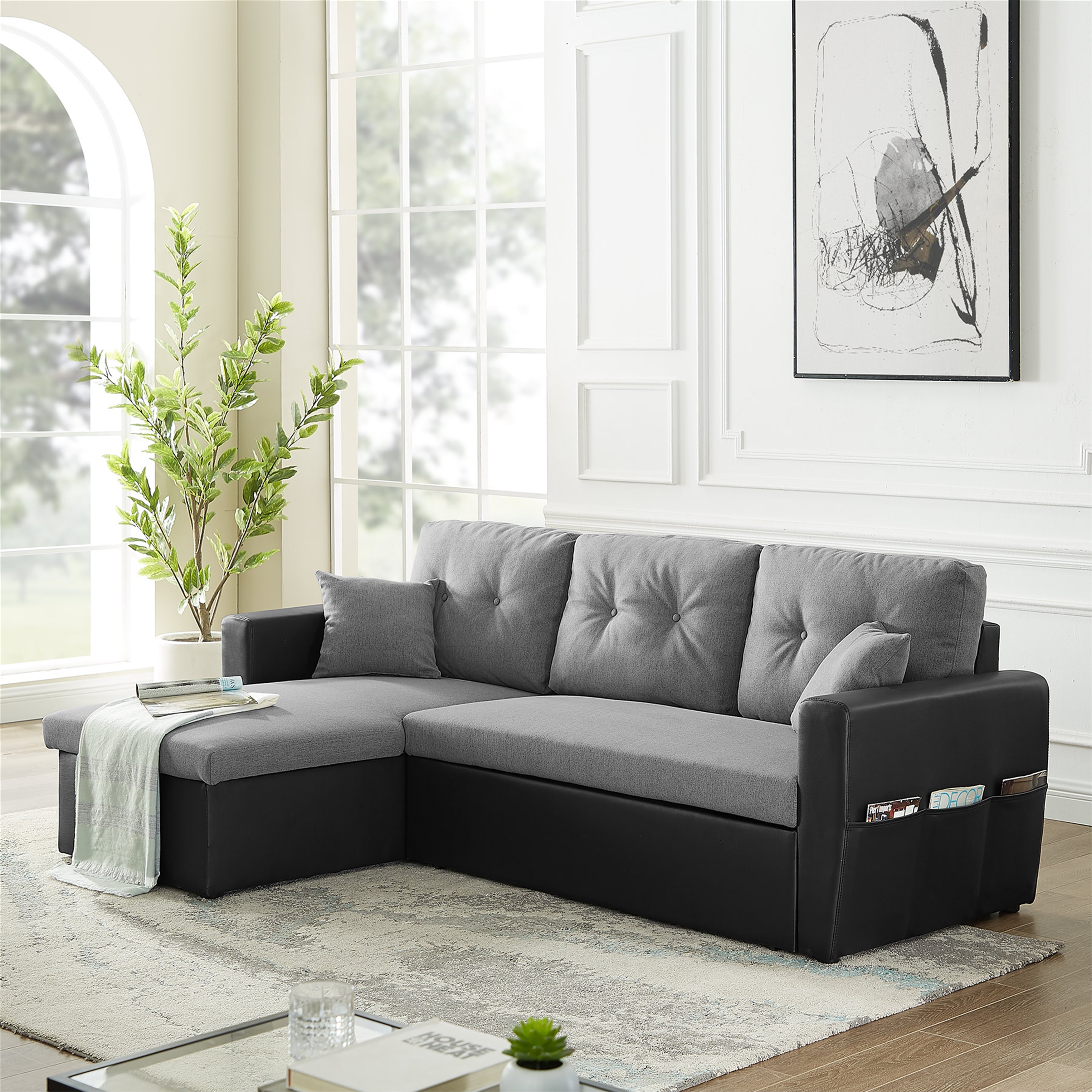 86 6 Reversible Sofa Bed With Storage Sleeper Sectional Couch Overstock 30684501