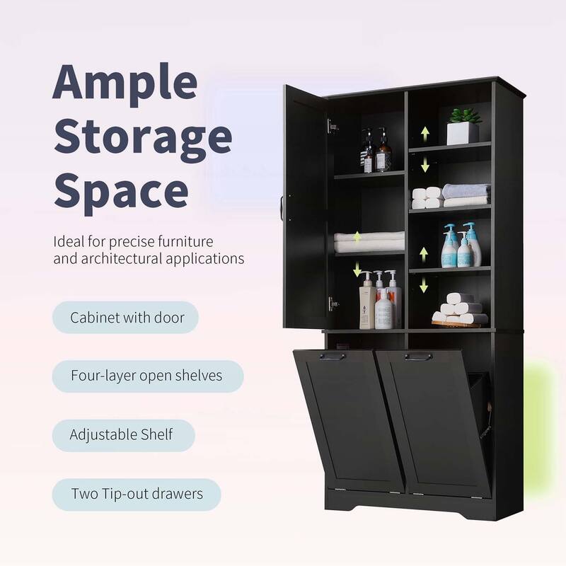 Stylish and Functional Bathroom Storage Cabinet with Doors,Drawers,Tilt-Out Laundry Hamper