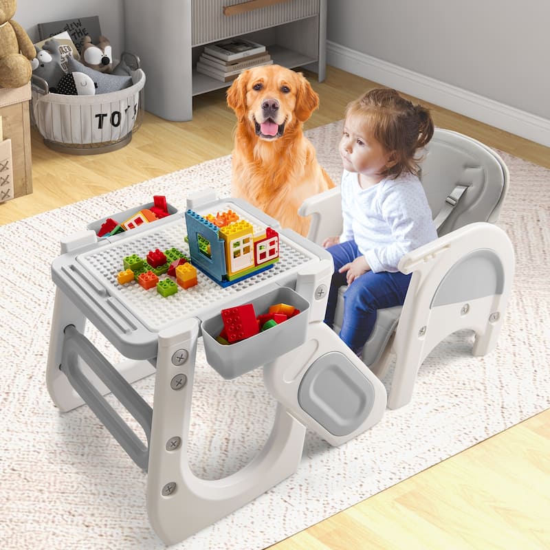 Gymax Convertible Baby Tall Chair 2-Tier Food Tray Feeding Chair for