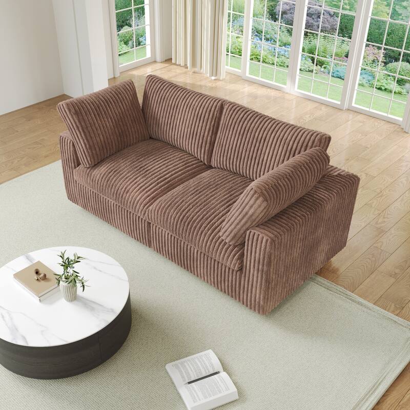 78.74" Soft Plush Modular Sectional Loveseat Sofa Upholstered Couch - Tan