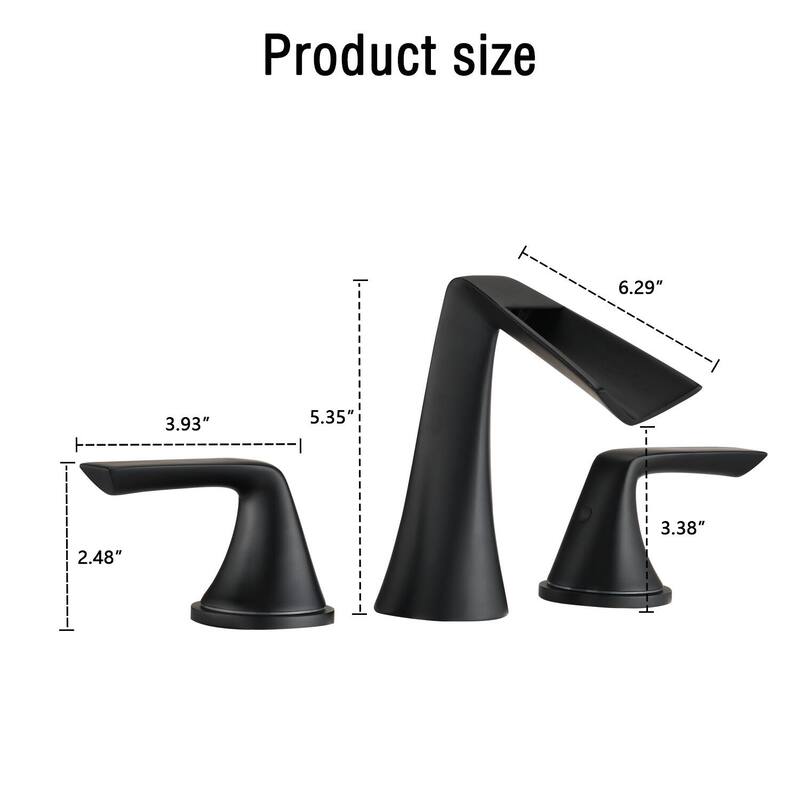 BATHLET 3 Hole 2 Handle Waterfall Bathroom Sink Faucet in Matte Black