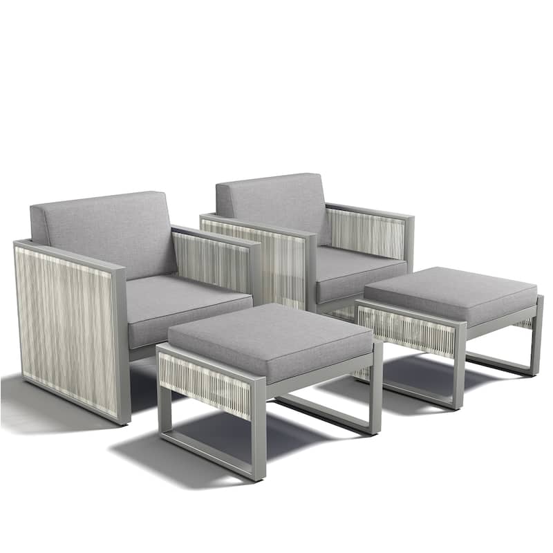 Pocassy 4-Piece Outdoor 5 Inch Patio Chair with Ottoman