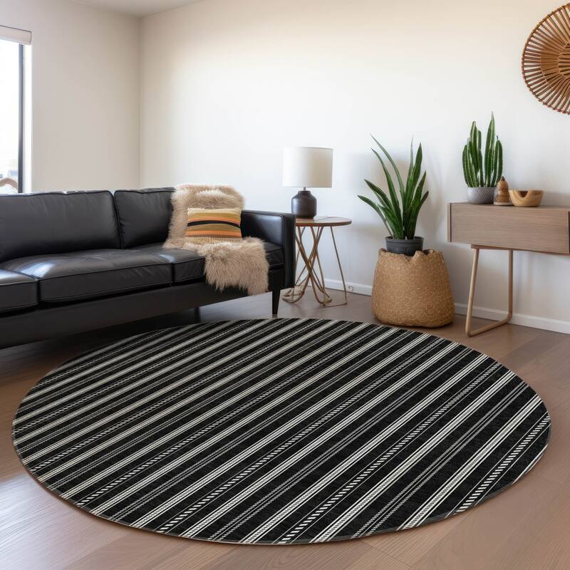Premium Washable Super Soft Stripe Mayfield Rug - Black - 8' x 8'