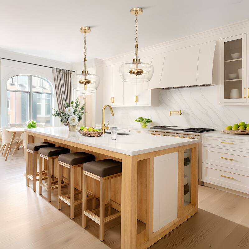 Mid-Century Modern 3-Light Gold Chandelier Clear Glass Pendant Lights for Dining Room