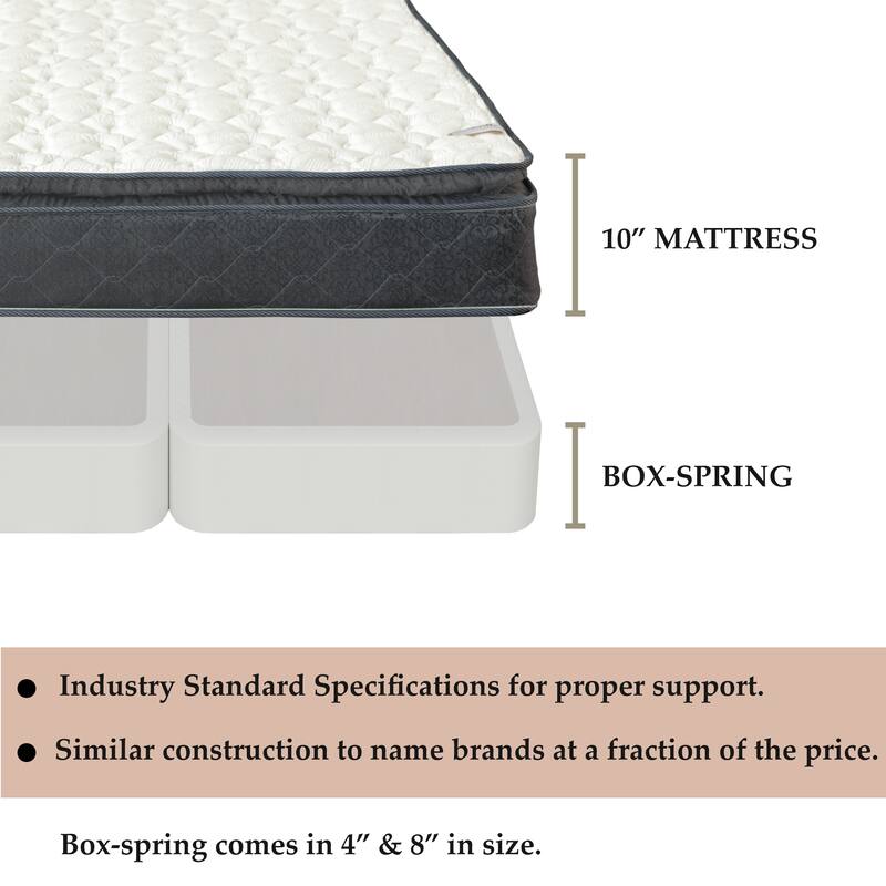 Onetan, 10-Inch Medium Pillow Top Memory Foam Pocket Coil rolled Mattress with 4" or 8" Split Wood Box Spring Set,