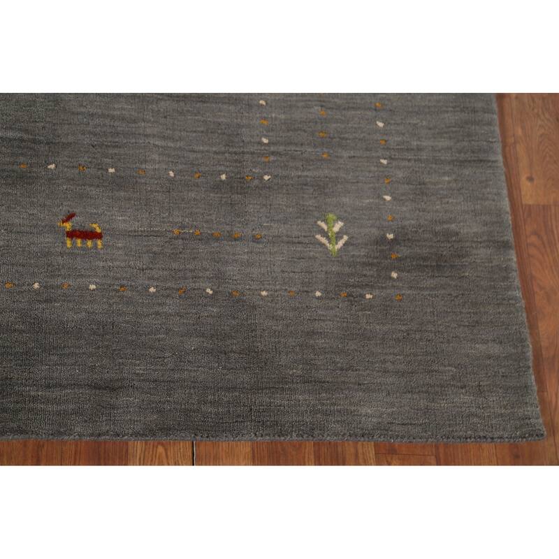 Gray Gabbeh Indian Area Rug Hand-Knotted Wool Carpet - 6'5"x 8'2"