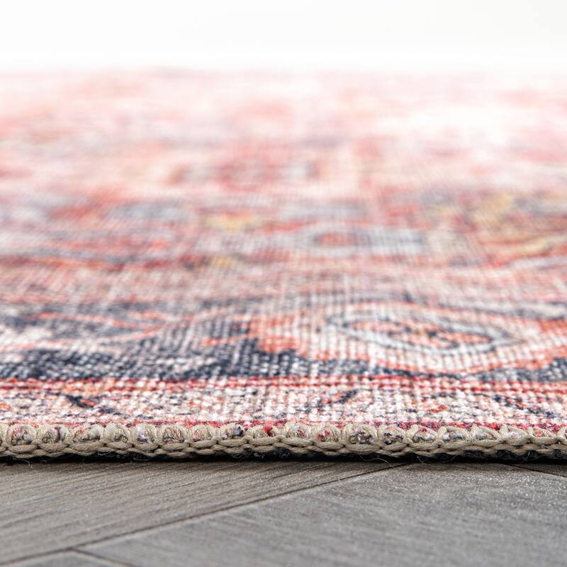 World Rug Gallery Vintage Bordered Machine Washable Non Slip Area Rug