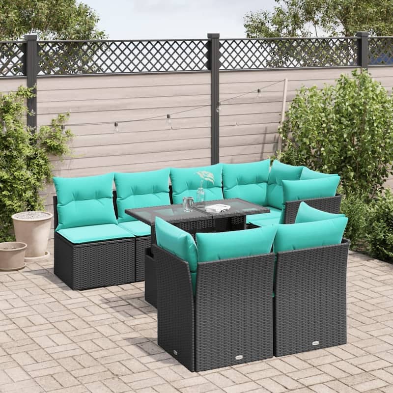 vidaXL Patio Sofa Set with Cushions Modular Outdoor Seating 8 Piece Poly Rattan - 24.41 x 24.41 x 27.17