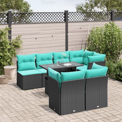 vidaXL Patio Sofa Set with Cushions Modular Outdoor Seating 8 Piece Poly Rattan - 24.41 x 24.41 x 27.17