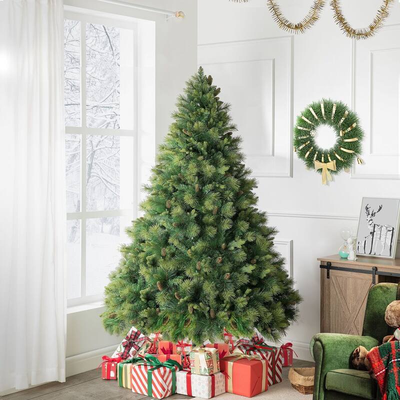 Real Tree Mimic Pre-Lit Artificial Christmas Tree with Fluffy PVC Branches, Folding Metal Base, and Easy 3-Step Assembly - 4.5 Foot