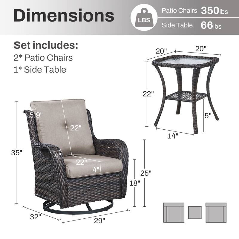 Gymojoy Wicker Swivel Glider Chair Outdoor Rocking Seating with Olefin Cushions