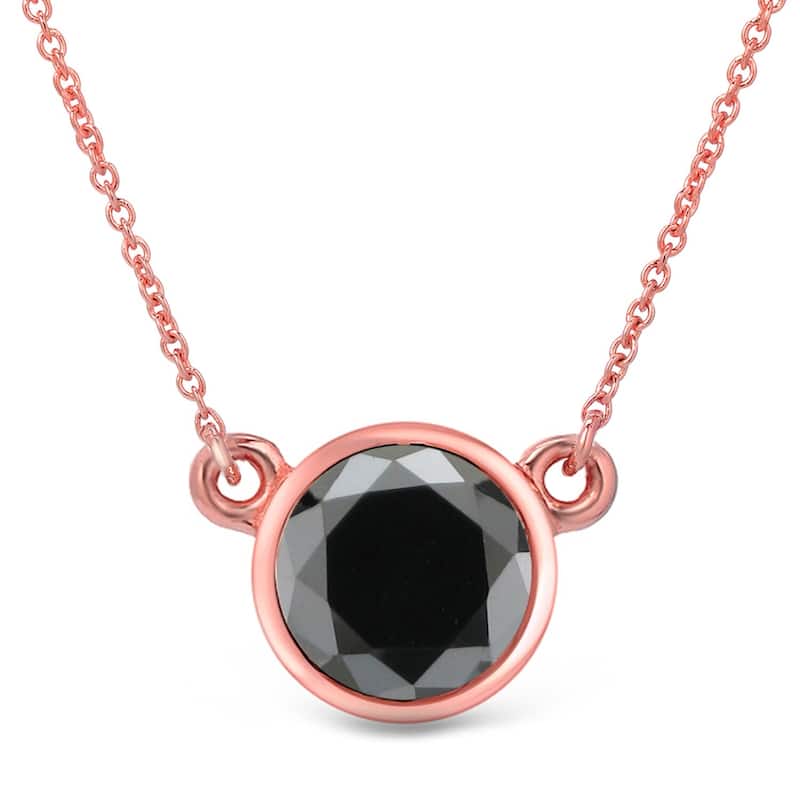 Auriya 14k Gold 2ctw Bezel-set Solitaire Black Diamond Necklace - Rose