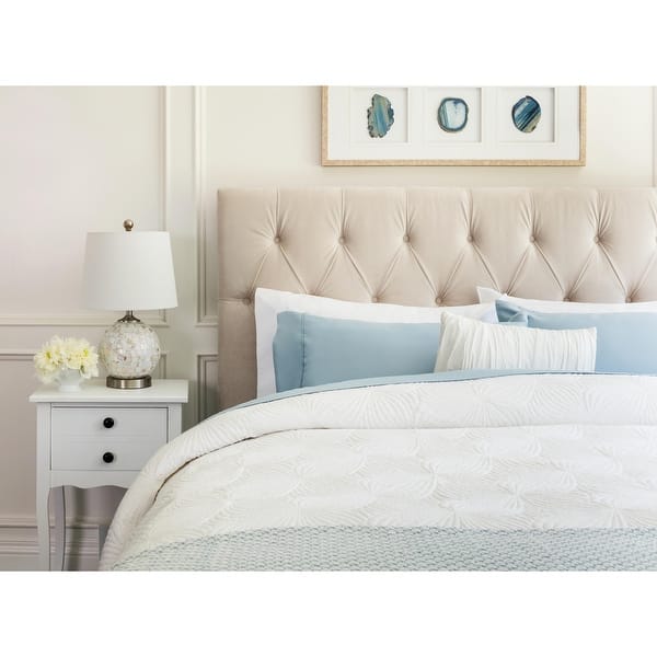 slide 1 of 8, Abbyson Connie Tufted Ivory Velvet Headboard, Queen/Full
