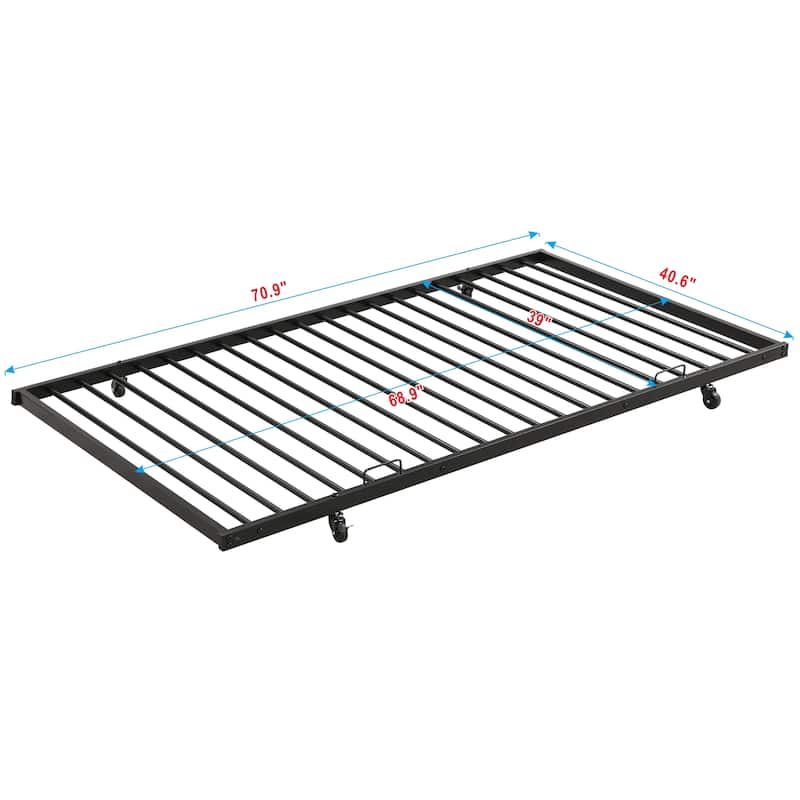 Black Full over Full Metal Bunk Bed with Trundle, No Box Spring Needed