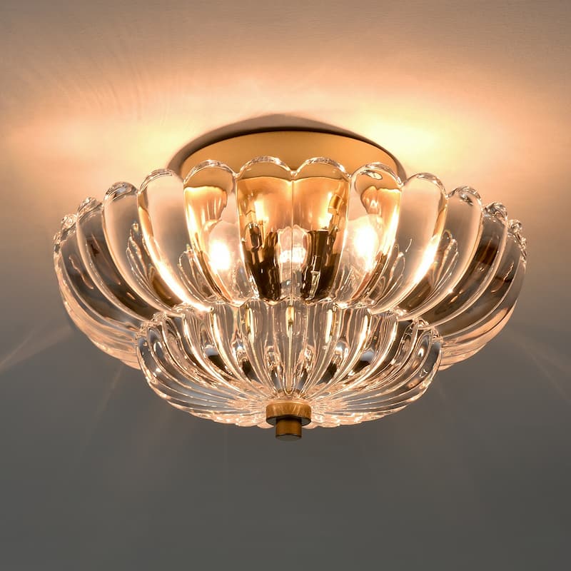 Bolero 3-light Modern Gold Metal with Scalloped Clear Glass Semi Flush Mount Ceiling Light