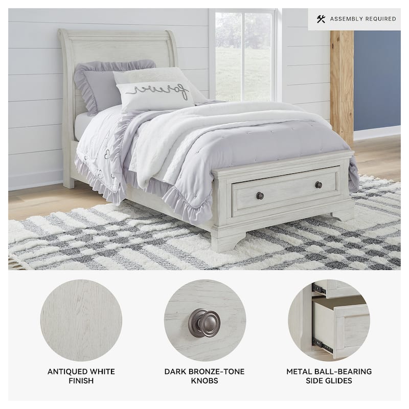 Signature Design by Ashley Robbinsdale Antique White Twin Sleigh Storage Bed