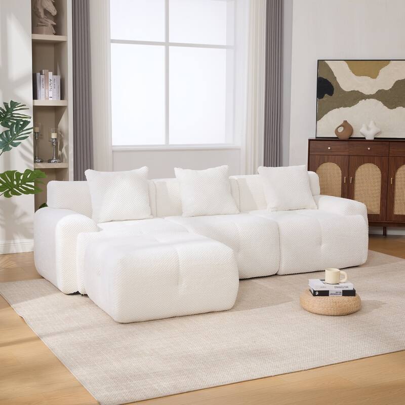 104.3" Modular Convertible Upholstered Sectional Sofa with Ottoman & Pillows