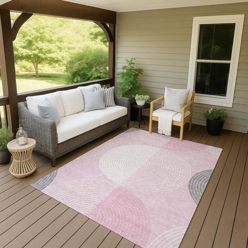 Machine Washable Indoor/ Outdoor Casual Circles Chantille Rug - Pink - 3' x 5'