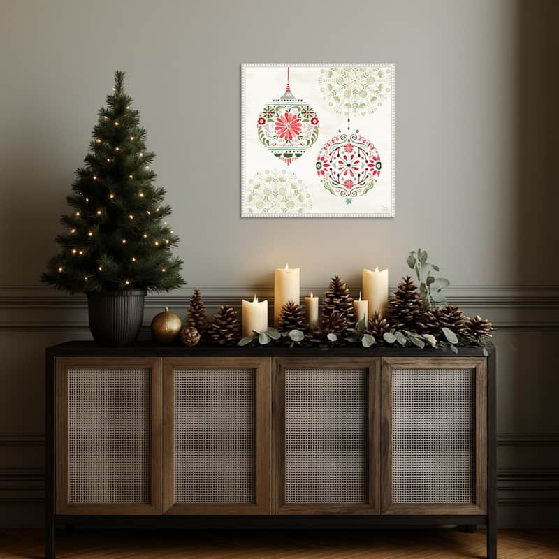 Festive Season VII by Dina June (22 x 22 in.), Framed Canvas Wall Art Print - Sylvie Beaded White