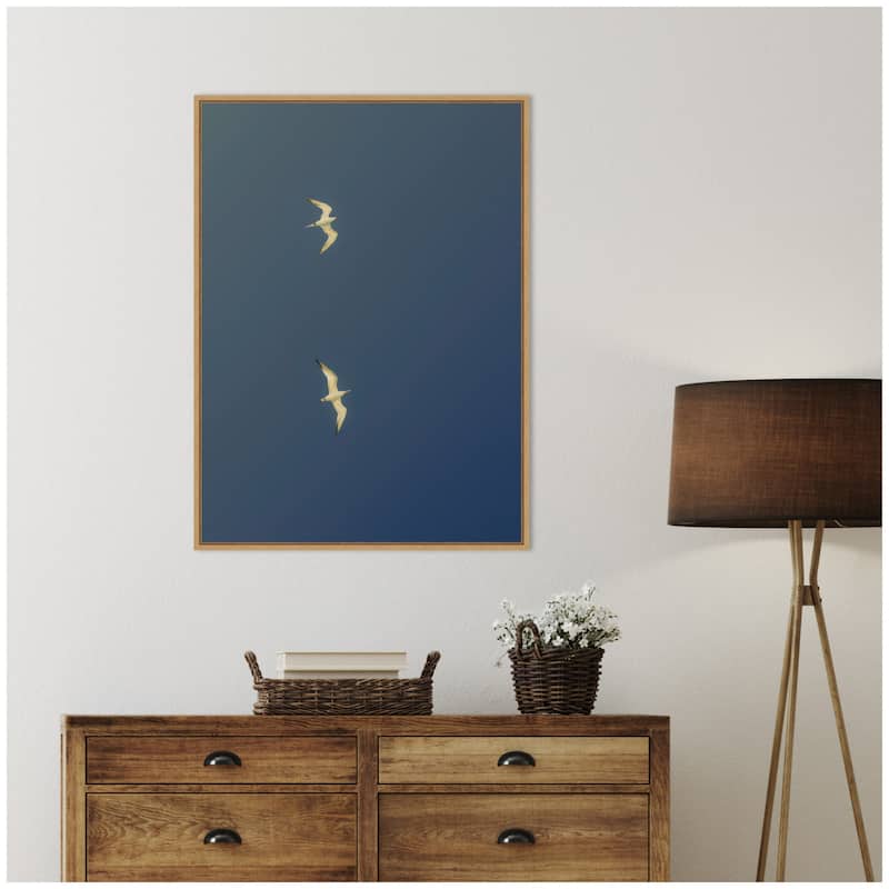 Kate and Laurel Fly Away Dark Blue by Alicia Bock Framed Canvas Wall Art Print