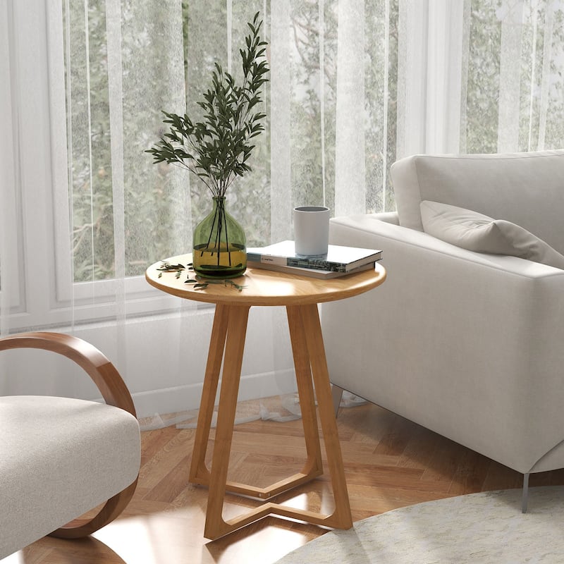 Rubber Wood Round Coffee End Table with V-Shaped Legs and 110 lbs Capacity - 24" x 24" x 24"(L x W x H)