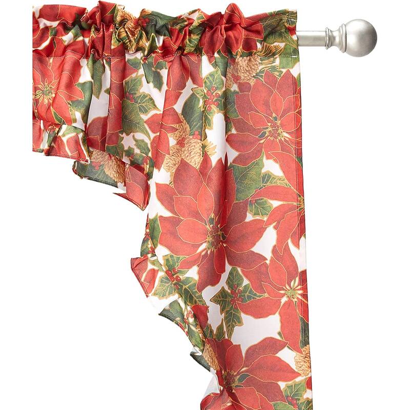 Violet Linen European Seasonal Botanical Christmas 3pc Set 60"x18" Valance, 30"x36" Tiers, Decorative Window Kitchen Curtain Set