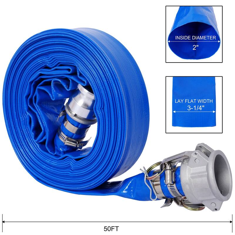 2" Heavy Duty Pool Backwash Hose, Reinforced PVC with Aluminum Camlock