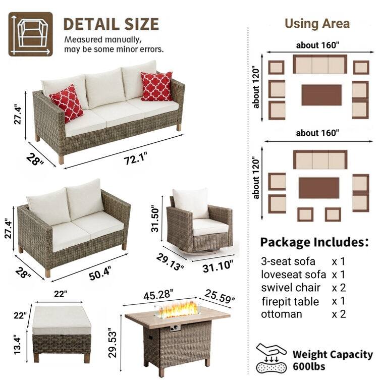 9 - Person Outdoor Wicker Patio Conversation Furniture Set With Swivel Chairs