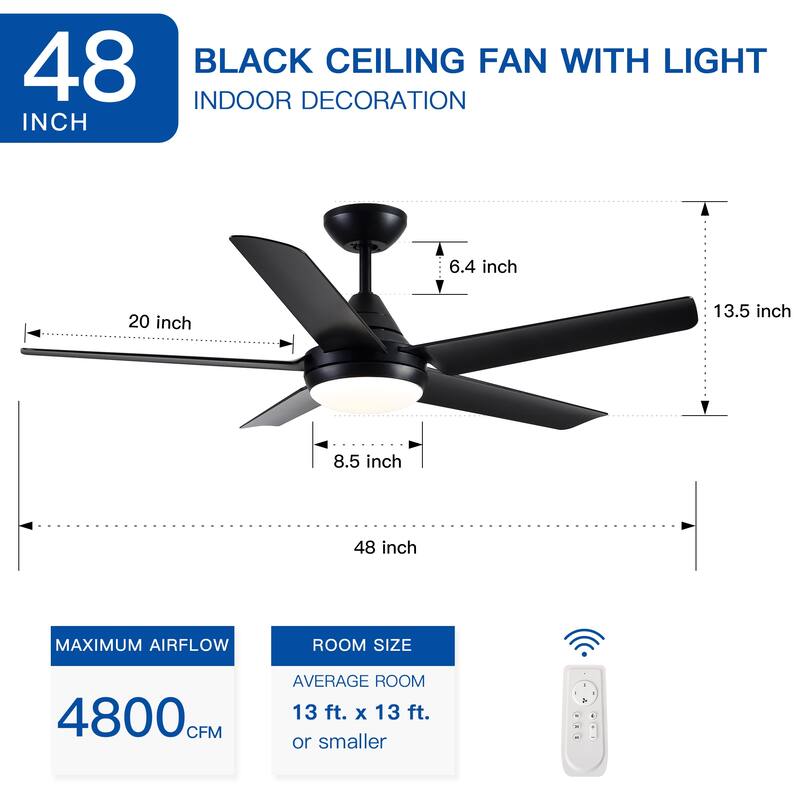 Energy Saving Ceiling Fan Light with Reversible Motor & 3-Speed Fan Remote Control, Dimmable 3-Color Temperatures