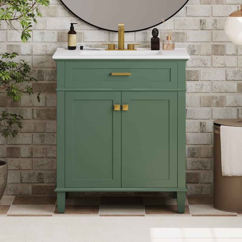 GDFStudio - Ailsa Wood & Ceramic 30" Bathroom Vanity with Basin, Soft-Close Door & Adjustable Shelves