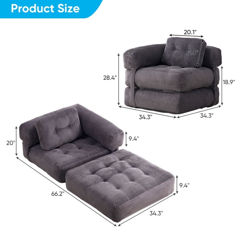 Mixoy Folding Sofa Bed, L-Shaped Convertible Sofa Bed with Armrest Foldable Sleeper Sofa