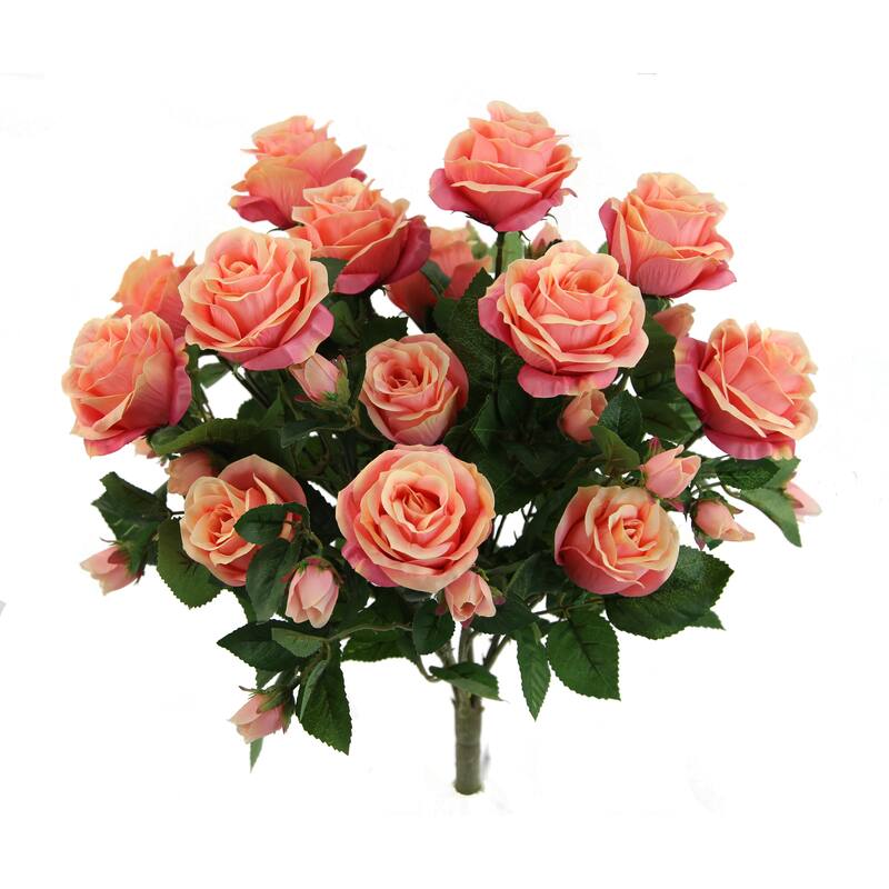 5 Stems Faux Rose and Rose Bud Flower Bush
