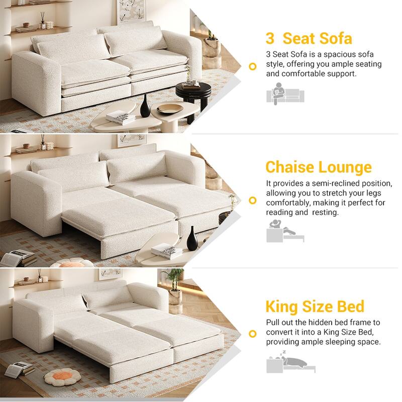 GDFStudio - Teddy 93" 3-in-1 Convertible Sleeper Sofa with 2 Lumbar Pillows