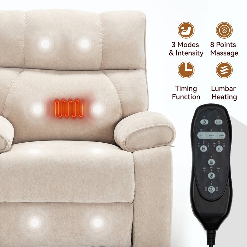 Roomfitters Dual Motor Power Lift Recliner, Infinite Position Massage Chair with Heat & Hidden Cup Holders, Heavy Duty
