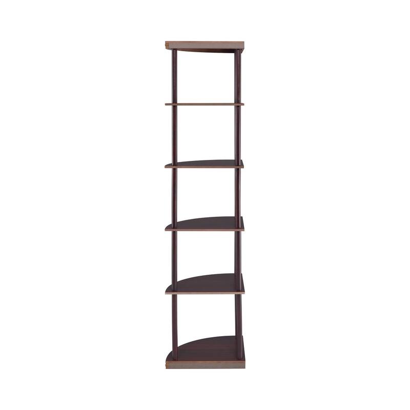Illuminating corner bookcase with five pie-shaped shelves, Brown - 71.75 H x 15.75 W x 15.75 L Inches