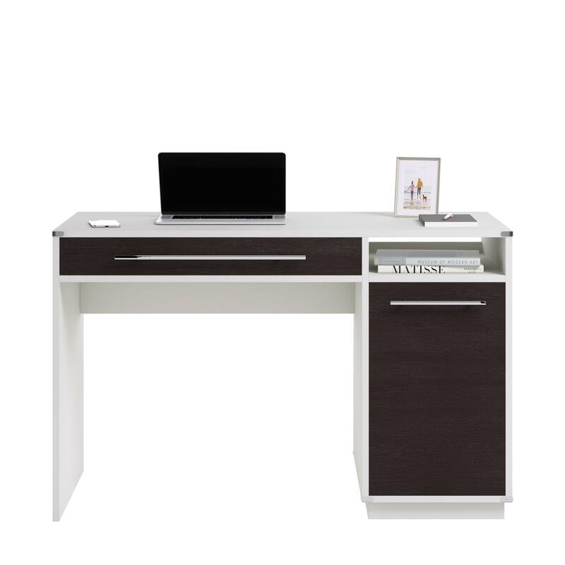 Wood Computer Desk with Keyboard Tray, Gray