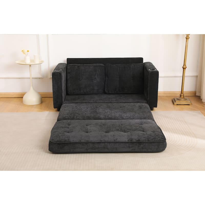 Sofa Bed with Pull-Out Straps, Velvet Sleeper Sofa with Side Storage Bags, Convertible Lounge Chaise Loveseat Daybed