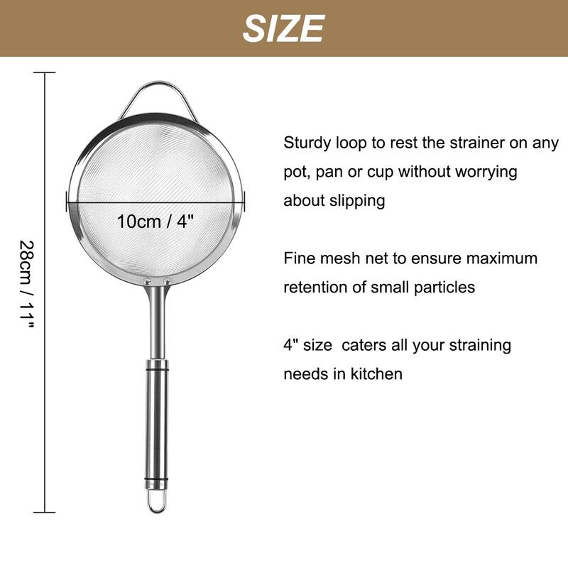 Stainless Steel Fine Mesh Strainer Colander Flour Sifters with Handle - Silver Tone