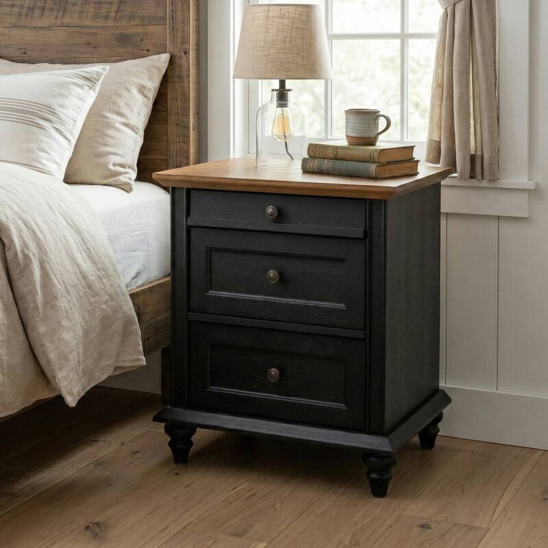 247 Shop At Home Lane Classic Traditional 3-Drawer Nightstand - Black