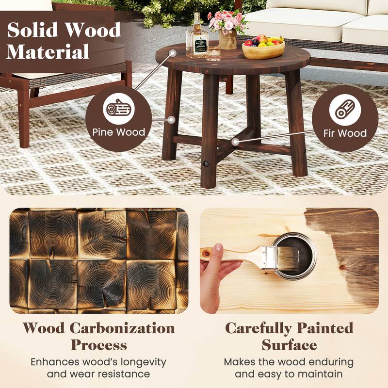 Costway 1/2 PCS Outdoor Side Table with Solid Wood Structure Small