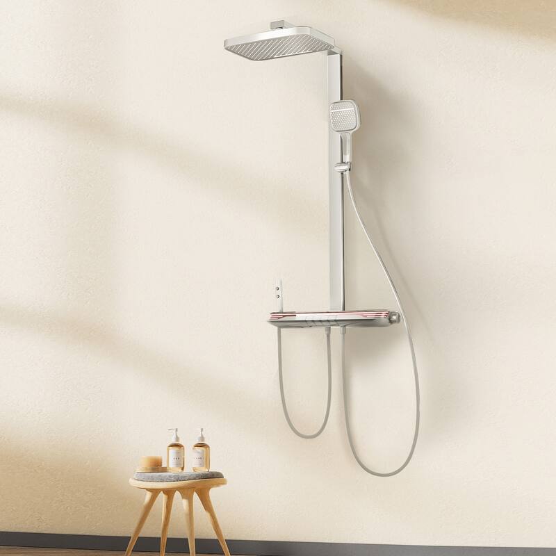 12.99" Brass LED Digital Display Shower System, Thermostatic Shower Faucet Set with Rough in-Valve
