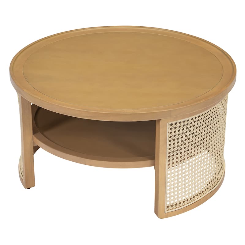 2-Tiered Round Walnut Wood Coffee Table