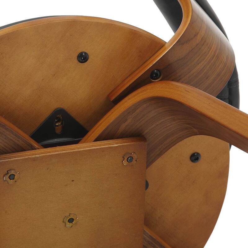 Leather Dining Chair in Solid Wood Accent Arm Chair Open Curved Back Design