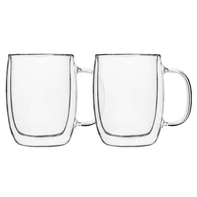 Insulated Double Wall Mug Cup Glass-Set of 4 Mugs/Cups Thermal,350ml