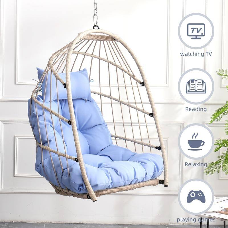 Rattan Egg Swing Chair – PE Wicker Hanging Chair For Garden, Patio & Outdoor Relaxation - 28.34in. W X40.50in.DX22.00in. H